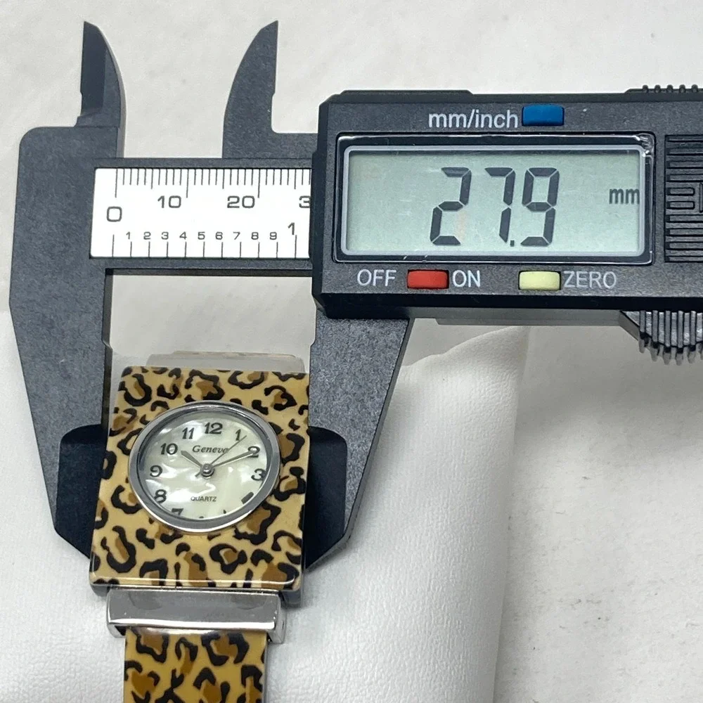 Geneva Womens Watch Leopard Print Silver Tone Cuff MOP New Battery SMALL 5.75